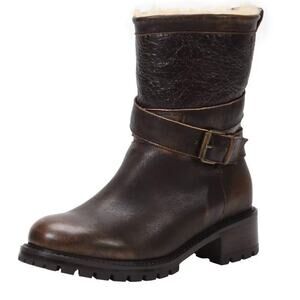 Ross & Snow Emilina Bomber Moto Distressed Leather Shearling Boots